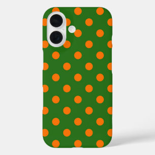 Oranges auf grünem Polka-Punkte-Musterdesign iPhone 16 Hülle