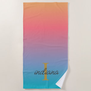 Oranges Blau Ombre modernes Monogramm Schrift Strandtuch