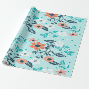 Oranges Blaues Blumen-Geschenkpapier Geschenkpapier