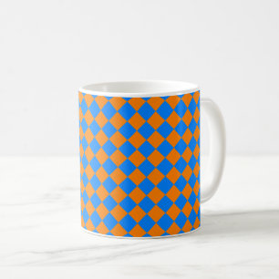 Oranges Blaues Schachbrett-Diamantmuster Kaffeetasse