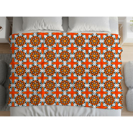 Oranges, blaues und weißes geometrisches Mandala Fleecedecke