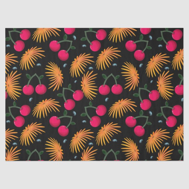 Oranges Blumen Kirschmuster Seidenpapier (Vorderseite)