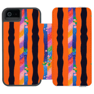 Oranges Blumen-Wellenstreifen-Muster Incipio Watson™ iPhone 5 Geldbörsen Hülle