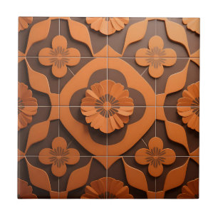 Oranges Blumenmedaillon geometrisches Fliesenmuste Fliese