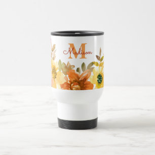 Oranges Blumenmonogramm Namensgeschenk Reisebecher