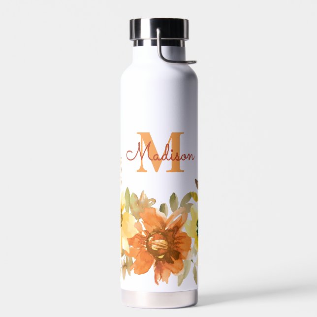 Oranges Blumenmonogramm Namensgeschenk Trinkflasche (Links)