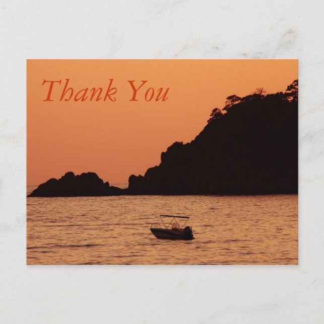 Oranges Boot auf See Danke Postkarte (Vorderseite)