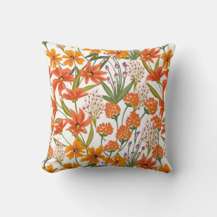 Oranges botanisches Wildblumenmuster  Kissen