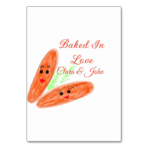 Oranges Brot-Paar-Emoji in Liebe gebacken Name hin Tischnummer
