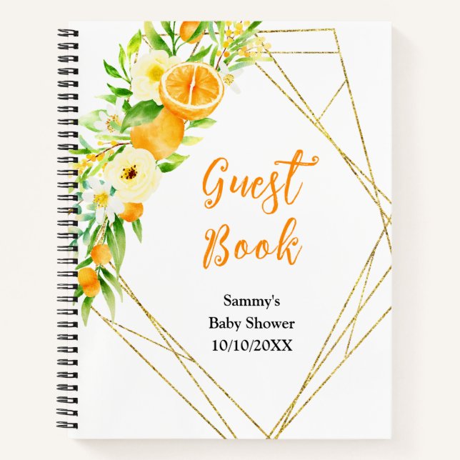 Oranges Citrus Baby Shower Guest Book Notizbuch (Vorderseite)