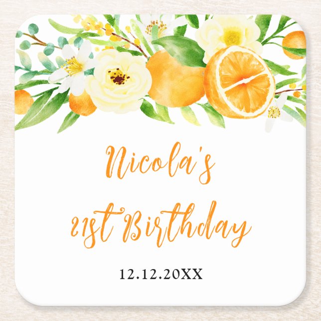 Oranges Citrus Birthday Rechteckiger Pappuntersetzer (Vorderseite)
