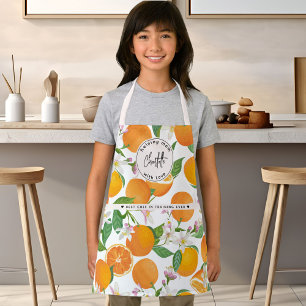 Oranges Citrus-Muster Wasserfarbe Kinder Name Schürze