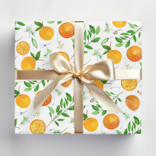 Oranges Citrus Sommer Blumen Botanisches Muster Geschenkpapier