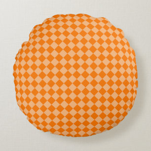 Oranges Diamantmuster mit Schachbrett Rundes Kissen