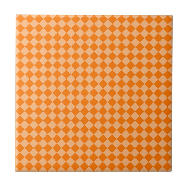 Oranges Diamantmuster mit Schachbrettmuster Fliese (Vorderseite)