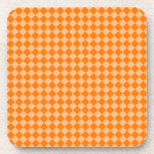 Oranges Diamantmuster mit Schachbrettmuster Getränkeuntersetzer