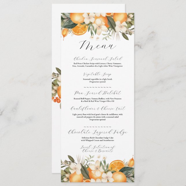 Oranges Fleurs d'agrumes floraux Menu Mariage (Devant / Derrière)