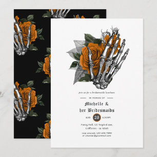 Oranges Florales Gothic Totenköpfe Brautjungfern M Einladung