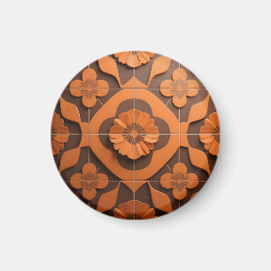 Oranges florales Medaillon-Geometrisches Fliesenmu Magnet