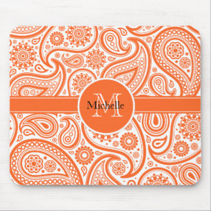 Oranges florales Paisley-Monogramm-Muster Mousepad