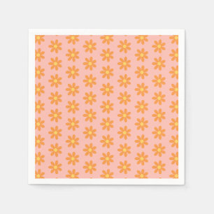 Oranges Gänseblümchen-Muster auf Pastellrosa Frühl Serviette