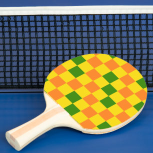 Oranges Gelb Grün Kariertes Musterdesign  Tischtennis Schläger