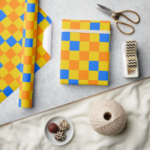 Oranges Gelbes Blaues Karomuster-Design  Geschenkpapier