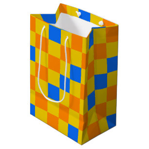 Oranges Gelbes Blaues Karomuster-Design  Mittlere Geschenktüte