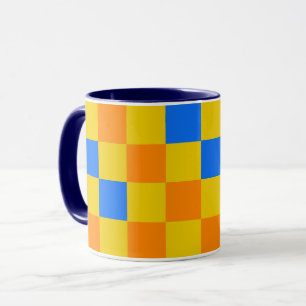 Oranges Gelbes Blaues Karomuster-Design Tasse