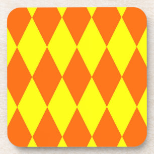 Oranges Gelbes Harlekin-Karodesign Getränkeuntersetzer