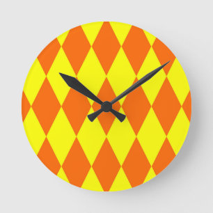 Oranges Gelbes Harlekin-Karuomuster  Runde Wanduhr