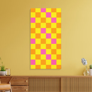 Oranges Gelbes Rosa Kariertes Musterdesign  Leinwanddruck