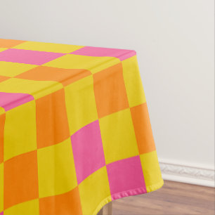 Oranges Gelbes Rosa Kariertes Musterdesign Tischdecke