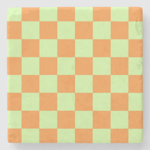 Oranges grünes Zitrus Karo Gingham-Muster Steinuntersetzer