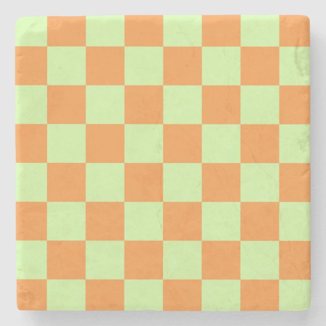 Oranges grünes Zitrus Karo Gingham-Muster Steinuntersetzer (Vorderseite)