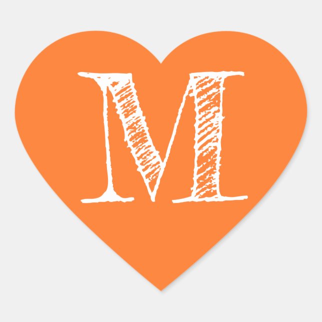Oranges Herz Minimalistisches Monogramm Initiale Herz-Aufkleber (Vorderseite)