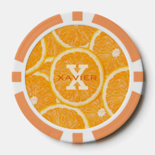 Oranges jetons de poker monogramme personnalisé