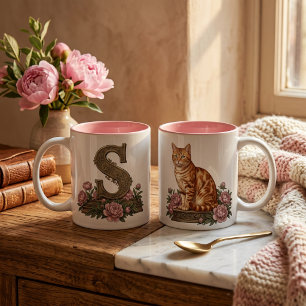 Oranges Katzenwappen-Mug mit Tabby-Muster Zweifarbige Tasse