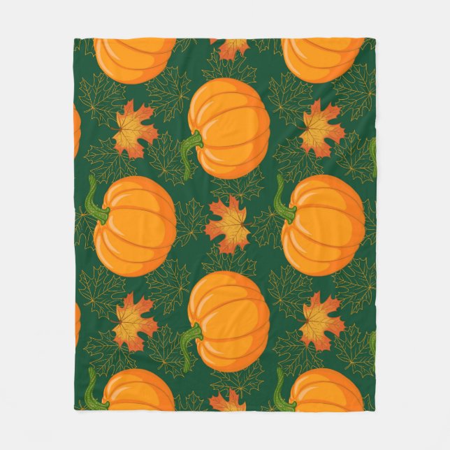 Oranges Kürbis Herbstlaub Muster Fleecedecke (Vorderseite)
