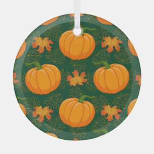 Oranges Kürbis Herbstlaub Muster Ornament Aus Glas