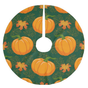 Oranges Kürbis Herbstlaub Muster Polyester Weihnachtsbaumdecke