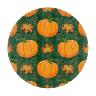 Oranges Kürbis Herbstlaub Muster Schneidebrett