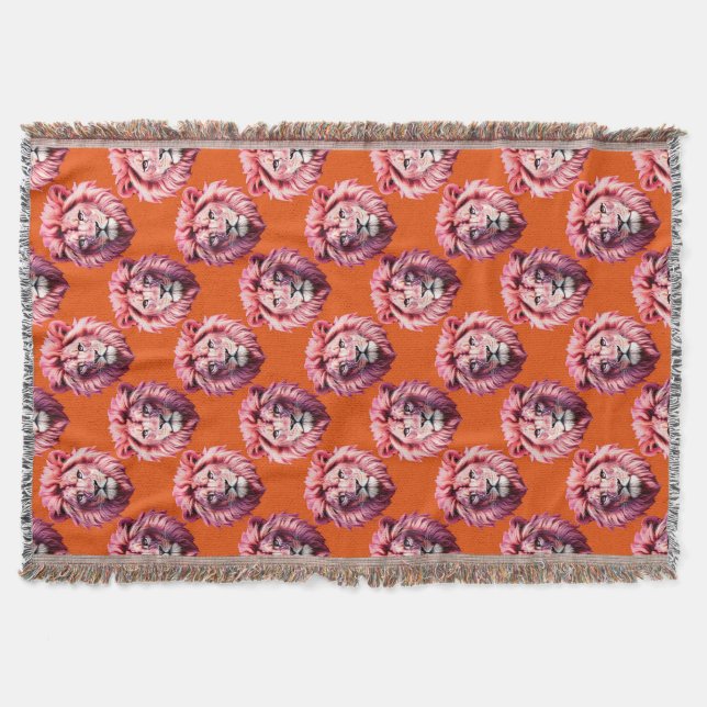 Oranges Löwenkopf-Tiermuster-Design  Decke (Vorderseite)