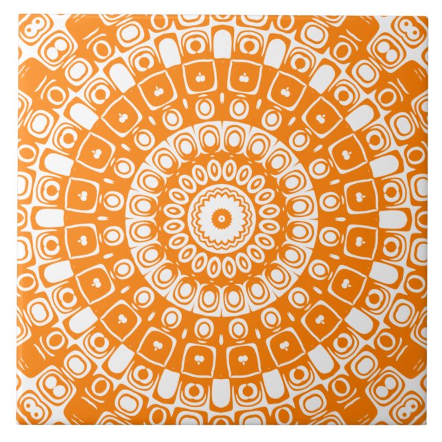 Oranges Mandala-Geometrisches Muster Fliese (Vorderseite)