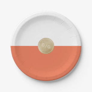 Oranges modernes minimalistisches Hochzeitsmonogra Pappteller