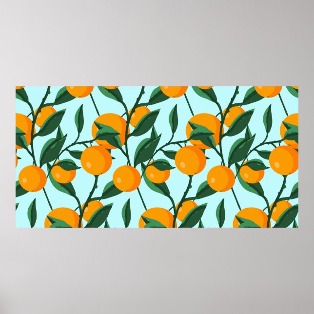 oranges on leaf branches seamless pattern, citrus  poster (Vorne)