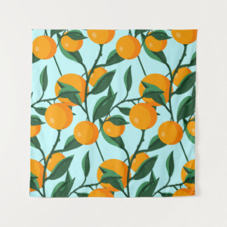 oranges on leaf branches seamless pattern, citrus  wandteppich