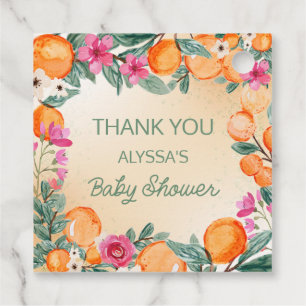 Oranges Pinke Blumen Kleine Niedliche Babyparty Geschenkanhänger