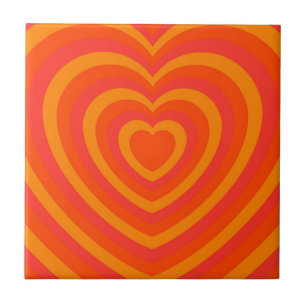 Oranges Rotes Hypnotisches Herz Liebesmuster Fliese