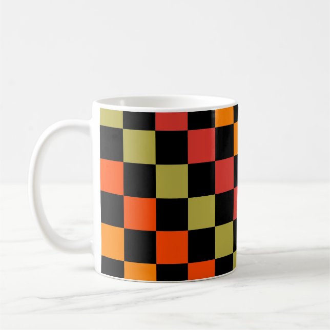 Oranges Schwarz kariertes Gingham-Muster Kaffeetasse (Links)